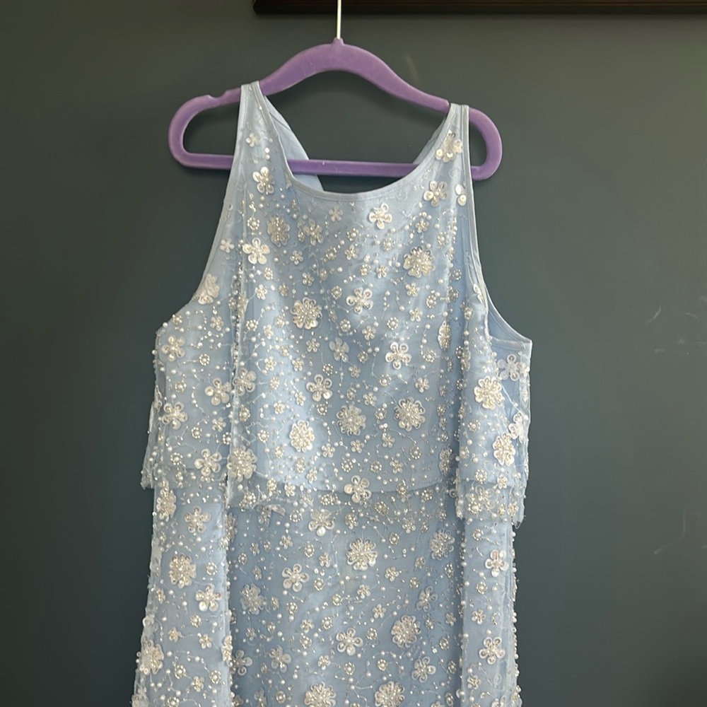 Zara Girls Blue Sequin Beaded Floral Dress Size 13/14